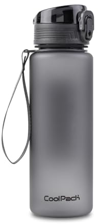 CoolPack Brisk 600 ml | kompakte Tritan Trinkflasche BPA‑frei einhandbedienbar Soft Rubber Touch mit Trageriemen Auslaufsperre robust ideal für Reise Uni Fitness (Grey)