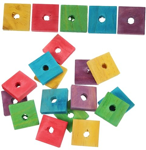 BAZEITFLOW 50 Pieces Parrot DIY Wood Chip Mixed Colors Safe Bird Chewing Enrichment Blocks for Cockatiels Parakeets Small Birds Interactive Exercise and Skill Development Playing