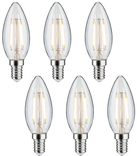 NCC-Licht 6 x LED Filament Leuchtmittel E14 Kerze C35 4,5W klar 470lm warmweiß 2700K, dimmbar, Ersatz für Kerzenlampe 40W