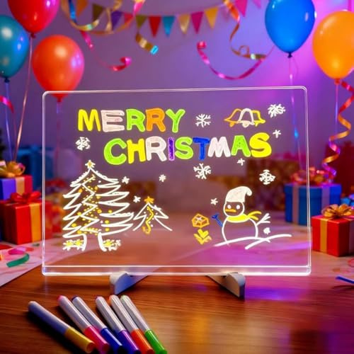 Lavagna LED Con Penna A 7 Colori, Lavagna Da Disegno A LED, Lavagna Luminosa in Acrilico Con Luce, Per Bambini, Scuola, Bar, Casa, Ufficio, Natale (30 x 20 cm)