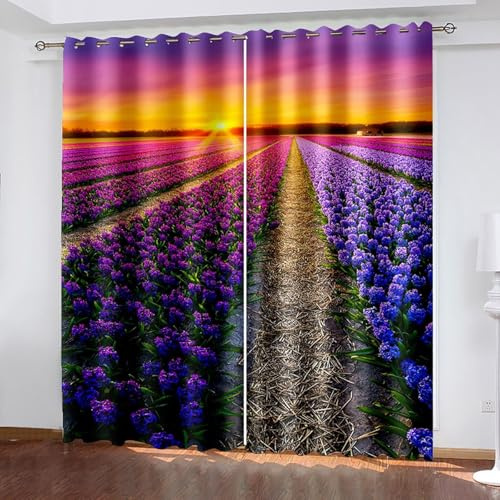 Wycian Fertiggardinen Ösen Gardinen Lila Gelb Braun 2 Er Polyester Sonnenuntergang und Lavendel H214 X B152Cm für Schlafzimmer