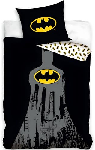 Batman Parure de lit Enfant | Housse de Couette 140x200 cm + taie d’Oreiller 50x70 cm, 100% Coton | Parure Douce et Respirante pour Enfants | Design Officiel Batman Super-héro