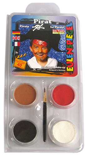 Eulenspiegel 204023 - Motiv-Set Pirat, 4 Farben, 1 Pinsel, 1 Anleitung, für ca. 40 Masken, Karneval, Motto-Party | Pinsel & Anleitung, Schminkfarben für ca. 40 Masken, für Karneval & Mottopartys