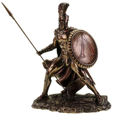 Veronese Leonidas mit Schild und Speer Figur Feldherr Spartaner bronziert