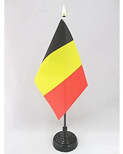 AZ FLAG - Belgium Table Flag 4'' x 6'' - Belgian Mini Desk Flag 100% Polyester 15 x 10 cm - Office Mini Banner with 10'' Pole - Golden Spear