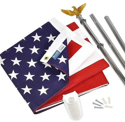 Annin Flagmakers Modelo # 11325 Juego de bandera y asta de bandera americana – 6 pies 3 secciones de aluminio poste con bandera de Estados Unidos 3 x 5 pies, kit de bandera de Estados Unidos