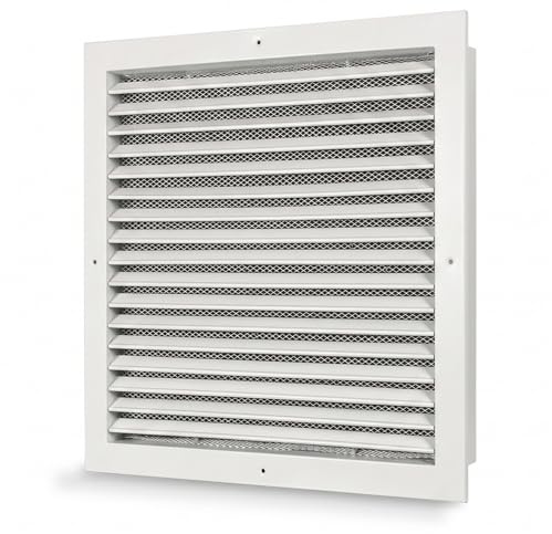 AirTech-UK Grille de retour d'air fixe en aluminium avec revêtement poudré blanc avec filet anti-oiseaux (300 x 300 mm)