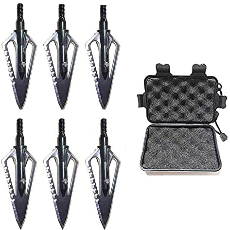 SHARROW 6pcs Tiro con L'Arco Punta di Freccia da Caccia 100 Grains Broadhead Punte da Caccia 4 Lame Fisse con Broadheads Box per Frecce in Carbonio Balestra (Tipo 2)
