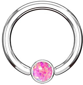 beyoutifulthings Ring eingefasster Opal Brustwarzen-Piercing Intim-Piercing Brust-Piercing Edelstahl Silber Ring 1,2mm/1,6mm 8mm/10mm viele Farben