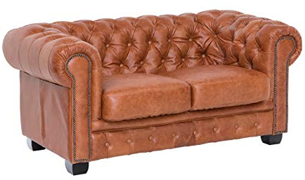 Woodkings® Chesterfield Sofa 2-Sitzer Echtleder Couch Bürosofa Polstermöbel 2er antik Unikat Herrenzimmer englisches Ledersofa Stilsofa Clubsofa (Cracker braun)