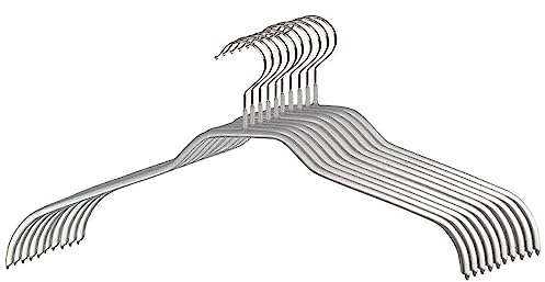 MAWA Grucce Appendiabiti, Set di 10 Grucce Salvaspazio e Antiscivolo, Ideali per Camicie e Bluse, Gancio Girevole 360°, Rivestimento Antiscivolo, 45 cm, Argento