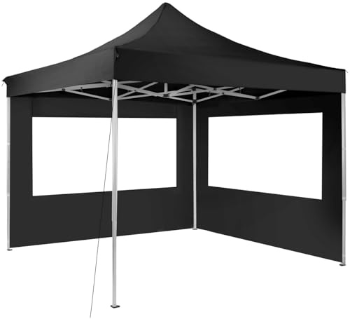 tectake® Gazebo, 3x3m, Robust Aluminium Frame, Water-resistant, Quick Setup, 4 Heights, Incl. Sidewalls with Windows, Foldable Marquee for Easy Storage, Ideal for Garden, BBQ, Parties - black