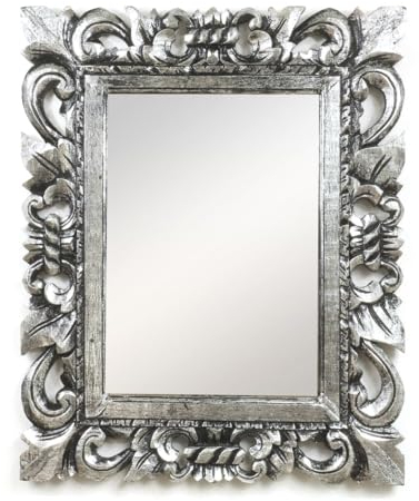 Oriental Galerie Barock Wandspiegel Spiegel Schminkspiegel Landhaus Holzrahmen Vintage Shabby Chic Schwarz/Silber 50 x 60cm