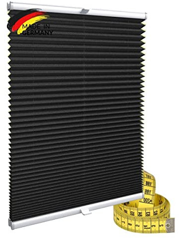 Gardinen21 Klemmfix Plissee nach Maß ohne Bohren | Jalousien Rollo mit Klemmträger | Sonnenschutz und Sichtschutz | Maßgefertige Fenster & Türen Rollos inSchwarz