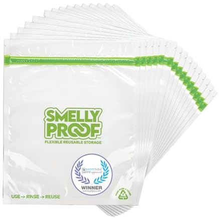Smelly Proof Reusable Food Storage Bags Designed & MFG, USA MADE, Dishwasher-Safe, Easy-To-Clean, BPA FREE, NO PEVA, Clear FLAT Large 3-mil Thick, 8.5 x 10, Quart Size Ziplock Bags, 10-Pack