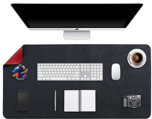 DOBAOJIA Tappetino per Mouse Grande, Mouse Pad XXL, Sottomano da Ufficio, Laptop Tappetino, Tappetino Scrivania, Tappetino Scrittura, Uso Doppio Lato Simipelle PU Impermeabile 90 x 43cm (Nero/Rosso)