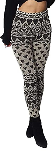 FAIRY TRENDZ LTD Kvinnors full längd stickade leggings damer jul vinter snö mode facncy byxor