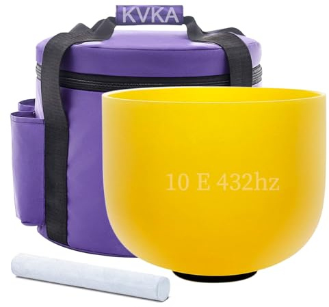 KVKA 25cm Klangschalen, 432Hz E note 10 inch Gelb Chakra Sound Healing Klangschale für Meditation Stressabbau Entspannung mit Tragetasche