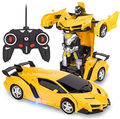 RAVSOOL Remote Control Transform Car Rc Robot Rechargeable 360°Rotating Stunt 1:18 Deformation Racing Car Toy with Cool Sound Light One Button Deformation into Robot