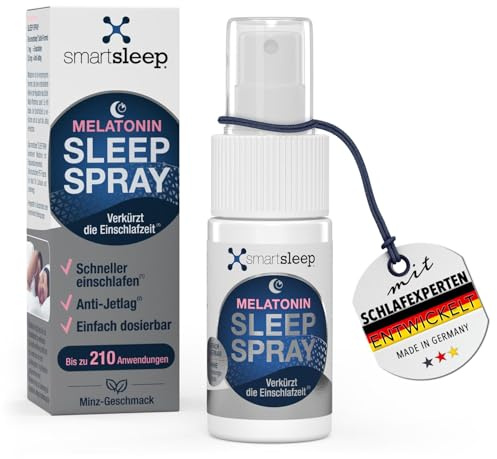 smartsleep® Melatonina Sleep Spray, spray per addormentarsi con melatonina e estratto di fiori della passione, spray orale per la notte, gusto menta, prodotto in Germania, fino a 210 applicazioni
