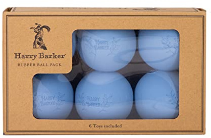 Harry Barker Natural Rubber Dog Fetch Balls, Durable High-Bounce Interactive Toy with Safety Air Vent, Treat-Stuffable Rubber Balls for Dogs, 2.5 Inch, 6-Pack