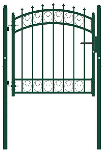 HOMIUSE Zauntor mit Spitzen Stahl 1x1 M Grün 7 Spitze Gartentor Doppelstabmattenzaun Gartentor Metall SgartentüR Ichtschutz Garten Garden Gate Premium Gartentür aus Metall Mit Speerspitzen 3 keys