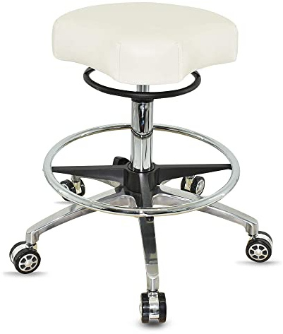 VAKON SALON - Design ergonomischer Rollhocker auf hochwertigen Rollen Weiß - Höhenverstellbarer von 55 bis 75 cm mit Fußring - Drehhocker Arbeitshocker Praxishocker