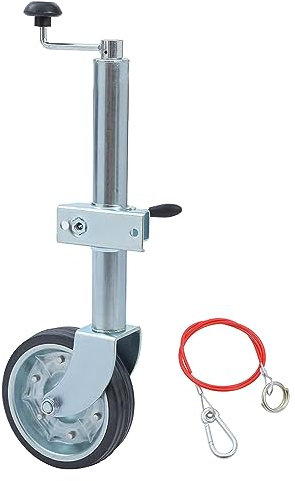 KATSU Jockey Wheel 48mm with 8 Solid Rubber Tyre 500kg Loading Capacity with Clamp and 1M Stainless Steel Cable Heavy Duty Car Trailer Caravan Galvanized Steel Top Wind Jockey Wheel