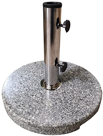 Samuel ALEXANDER Round Granite Parasol Base 15kg Heavy Duty Garden Umbrella Parasol Stand Holder Weight in Grey & White 25mm to 49mm Adapter for Parasol Poles