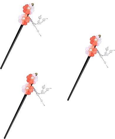 LALAFINA 3piezas Tocador Vintage De Flores De Cerezo Para Cabello Pinza De Pelo Retro Para Mujeres Accesorio De Estilo Japonés Rojo