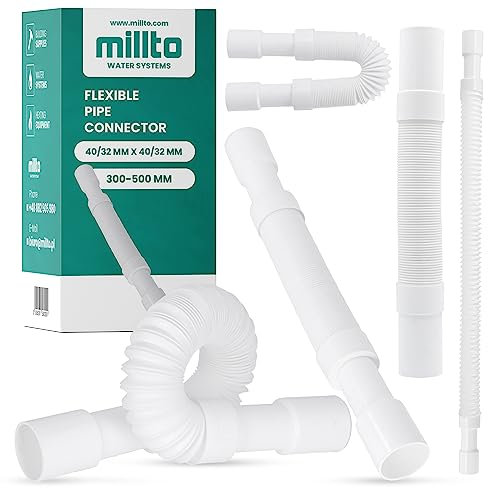 Millto™ Tuyau d'évacuation flexible 40/32 mm en polypropylène blanc Raccord universel Tuyau de raccordement adapté à toutes les configurations réglable