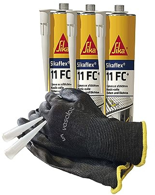Sika Sikaflex 11 FC Purform PU Kleber und Dichtmasse - klebt und dichtet haftstark, 300ml betongrau 3er Set mit 5 Düsenspitzen