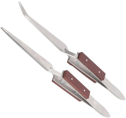 Lötpinzetten-Set, 2-teilig, Edelstahl mit Holzgriff, Gerade und Gebogen, für Schmuckreparatur