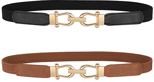 WERFORU Frauen Dünner elastischer Gürtel für Kleider,Dünne Retro Stretch Taille Gürtel mit goldener Schnalle