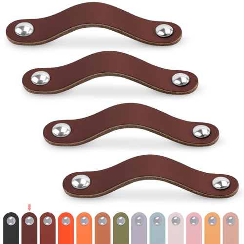 LEREATI Ledergriffe für Möbel 4 Stück Schrankgriffe mit Schrauben Möbelgriffe Vintage Schubladengriff Knöpfe Möbelgriff Kunstleder für Küchenschränke Schränke Bad (Dunkelbraun, für 128mm Loch Mitte)