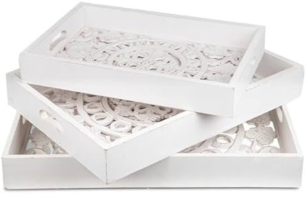 Lot de 3 Plateaux de Service Oriental 62cm Blanc