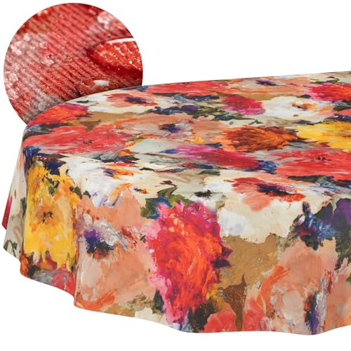 Tischdecke Stoff abwaschbar Tischtuch Tafeldecke pflegeleicht Lotuseffekt schmutz- & wasserabweisend für Indoor Outdoor Tischdecke Oval 180x140cm Schnittkante Kunst