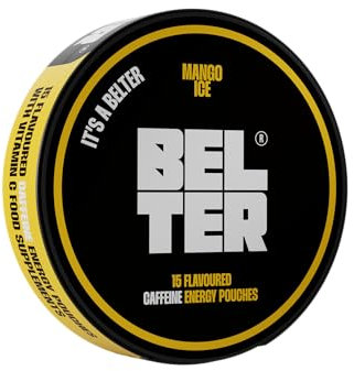 BELTER - Mango Ice - Caffeine Pouches - 15 Count - Fast-Acting - Zero-Calorie Energy Boost - 80mg Caffeine Per Pouch - Ideal for Sports, Gym, Gaming, & Work - Alternative to Drinks & Gels