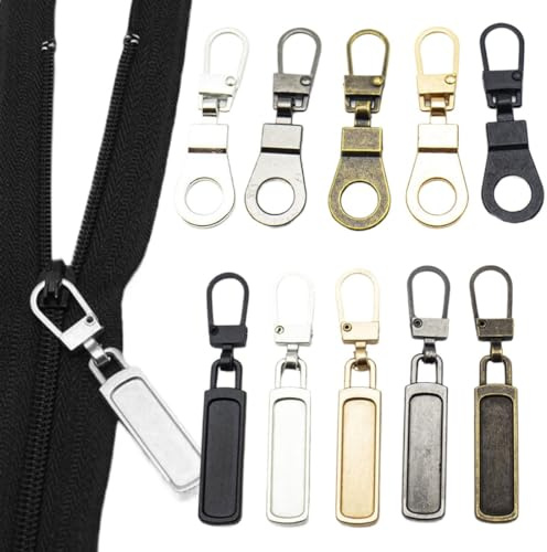 EAVUYIS Cerniera Tira Sostituzione, 10 Pcs Cursore Cerniera Universale, Tirante per Cerniera Lampo in Metallo, per Cursore Cerniera Lampo di Giacca, Valigia, Zaino, Jeans (5 Colori)