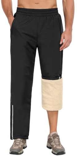 UMIPUBO Pantalon Imperméable Homme Doublé Polaire Pantalon Randonnée Coupe-Vent Pantalon Pluie Moto Velo Chaud Pantalon de Jogging Ski Travail Bandes Réfléchissantes pour Sport Outdoor (Noir, XL)