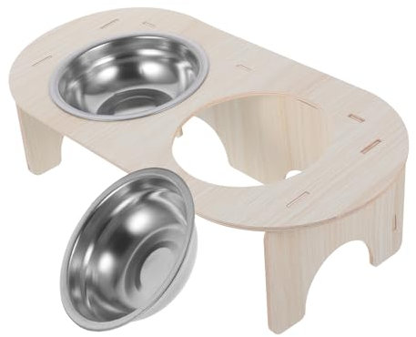 BELLIFFY Dog Food Bowl Elevated Cat Feeder Bowl Wood Base Pet Feeding Station Elevated Dishes