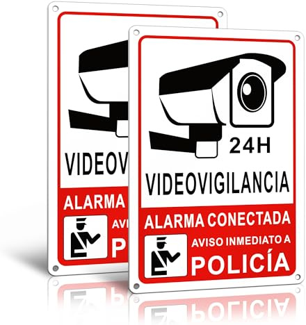TAKULA Cartel Videovigilancia Alarma 22x15cm, Aluminio Reflectante 2ud | aluminio reflectante.resistente a la intemperie.4 orificios pretaladrados para instalación fácil. Ideal para casa y negocio.
