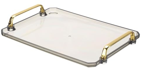PATIKIL Bandeja de Plástico de 12 x 8.6 con Asas Doradas, Bandeja Rectangular Reutilizable para Servir Postres, Café, Té, en Mesa de Sala de Estar, Encimera de Cocina, Color Verde Claro