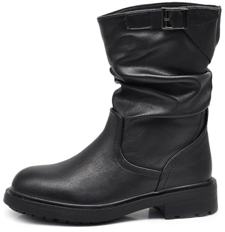 IF Stivali Stivaletti Anfibi Biker Motociclista Arricciati Caviglia Con fibia Da Donna G680 Nero N.38