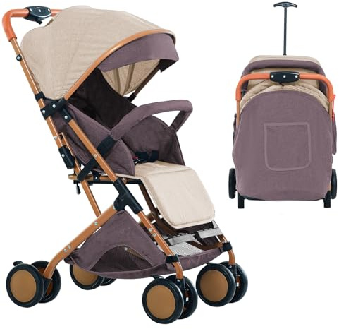Cochecitos compactos, cochecito, ultra compacto, Trip, Arneses, cesta, asa única, capucha plegable, ligera y manejable, bolsa de transporte, toldo muy grande, 0-6 años, 0-35 kg (caqui)