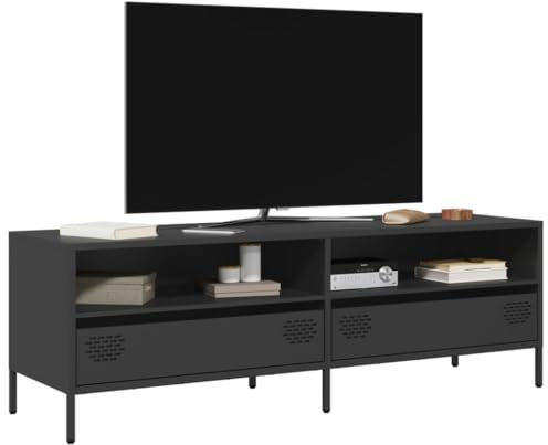 Sufrk Meuble TV noir 135 x 39 x 43,5 cm en acier laminé à froid - Meuble TV mobile, meuble de télévision, meuble industriel table basse vintage console pour salon