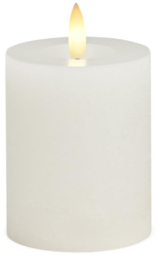 LED Stumpenkerzen 2er Set aus Echtwachs mit Timerfunktion & inkl. Fernbedienung - Kerzen realistisch flackernde Flamme warmweiß Ø 7 x 9 cm - Elektrische Wachskerzen in weiß als gemütliche Tischdeko