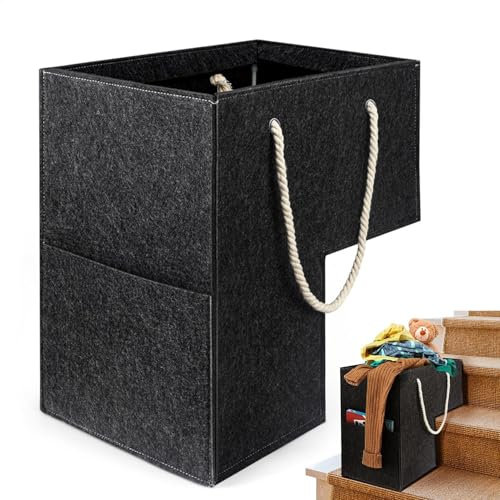 Cesto portaoggetti per scale, cesto portabiancheria con design a forma di L, organizer per gradini, in feltro, maniglie facili da impugnare, design a forma di gradino
