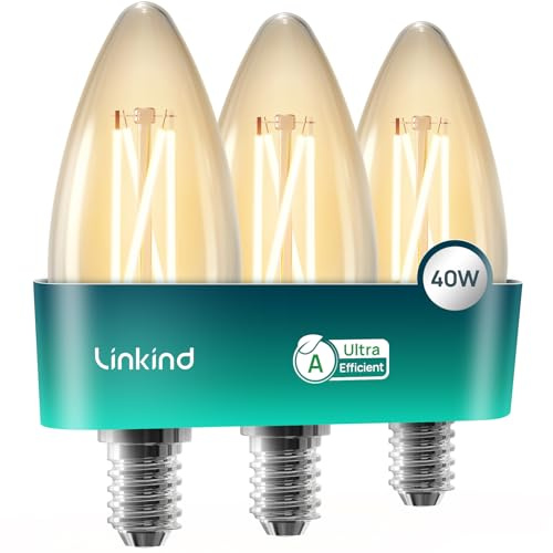 Linkind LED E14 Ultraeffiziente Filament 3W, 2700K Warmweiß mit Energieeffizienz-Label-A, Klarglas, 320° Classic Glühfaden C35/B35 Kerzenlampe, Nicht Dimmbar, 3 Stück