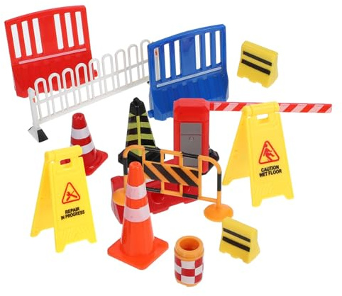 ifundom Miniature Roadblocks Traffic Fence Signs Set for Boys and Girls 13pcs Simulation Traffic Barricade Toys Construction Road Sign Model for Educational Play